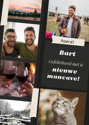 Gefeliciteerd Met Je Nieuwe Mancave Filmstrip Collage Foto Upload Kaart