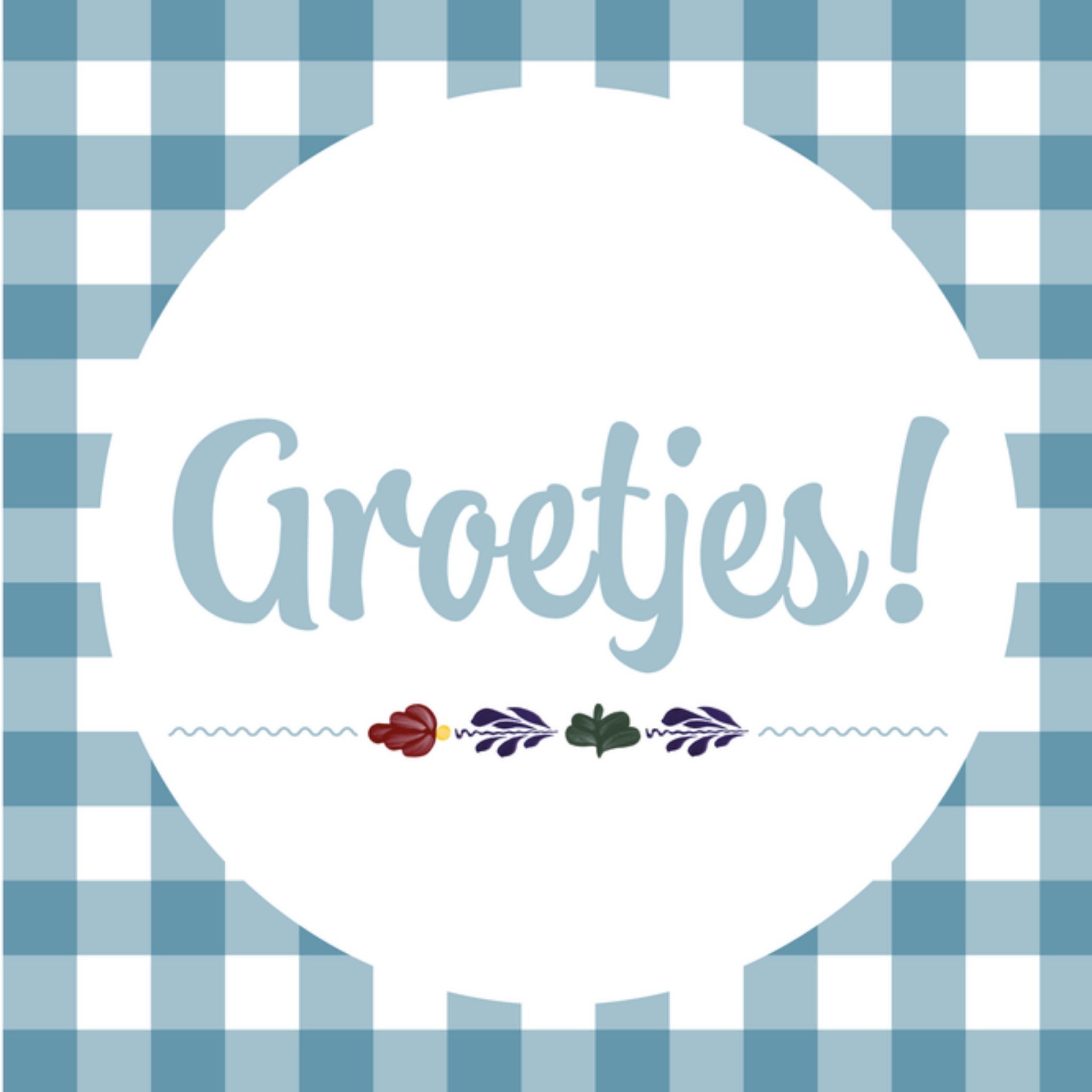 Zomaar kaart Groetjes! Vierkante Kaart Boerenbont