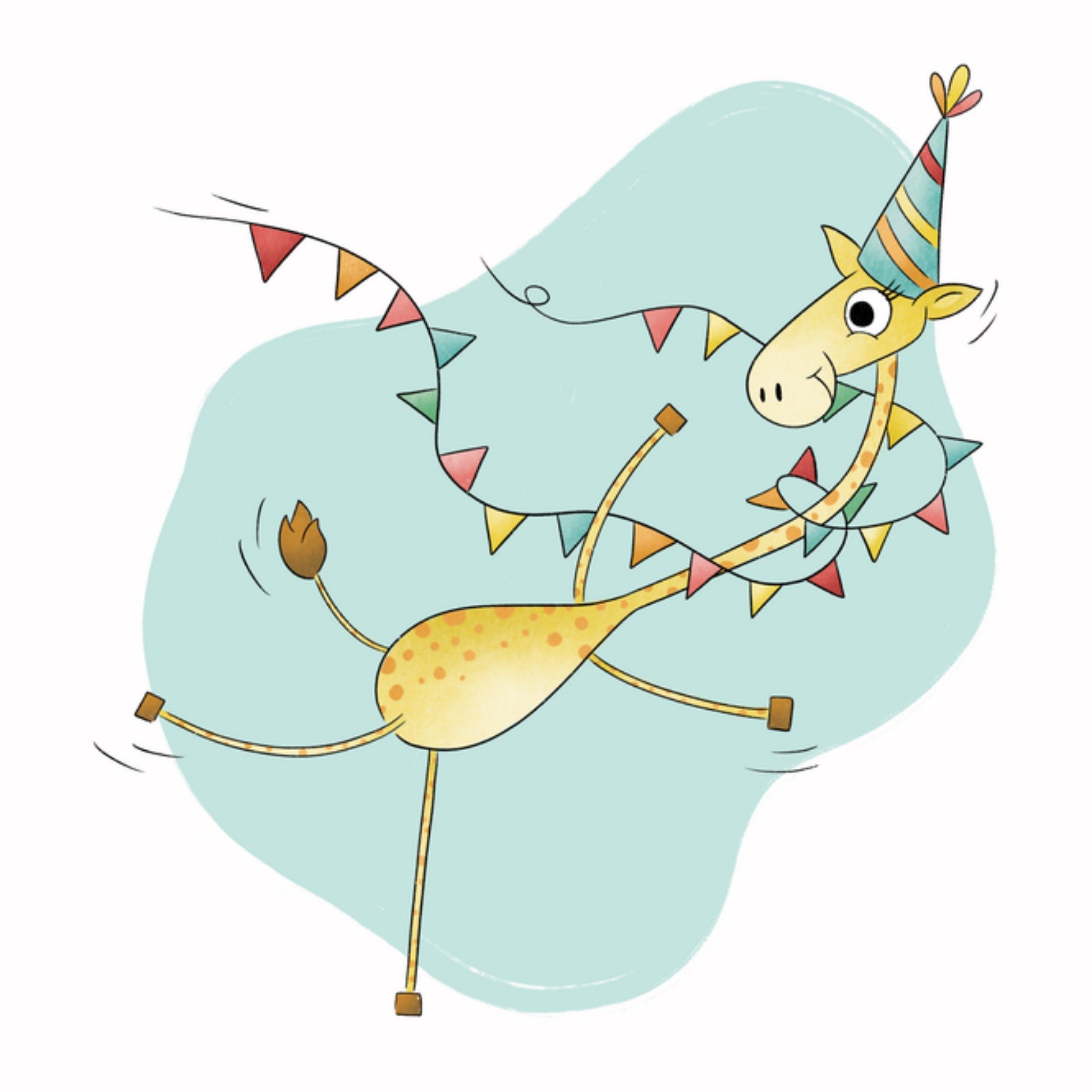 Studio Fred Verjaardagskaart Dansende giraffe Vierkante Kaart Studio Fred Illustraties