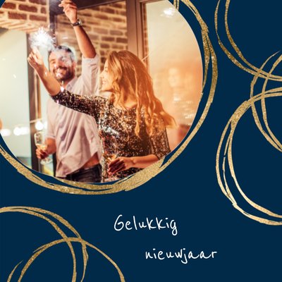 Gouden Cirkelpatroon Foto Upload Nieuwjaar Kaart