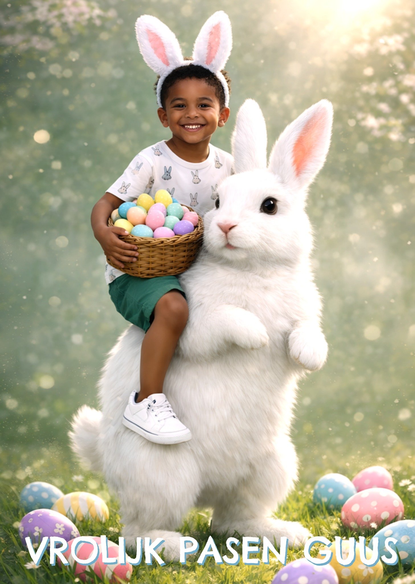 Paaskaart Face Swap Vrolijk paashaasje voor jongens Greetz