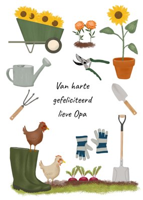 Geïllustreerd Tuingereedschap Opa Gefeliciteerd Kaart