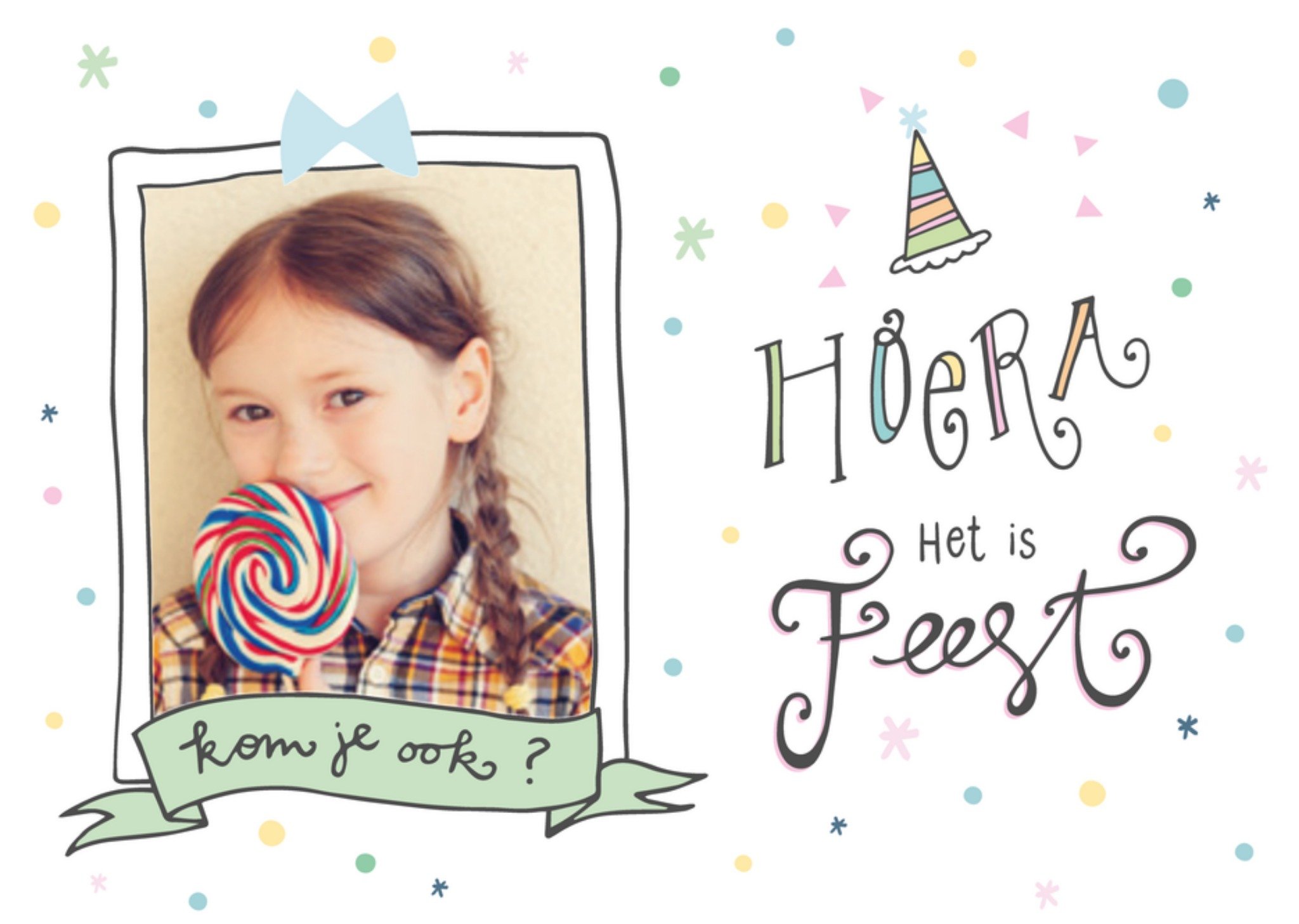 Kinderfeestje fotokaart Kaart Funny Side Up