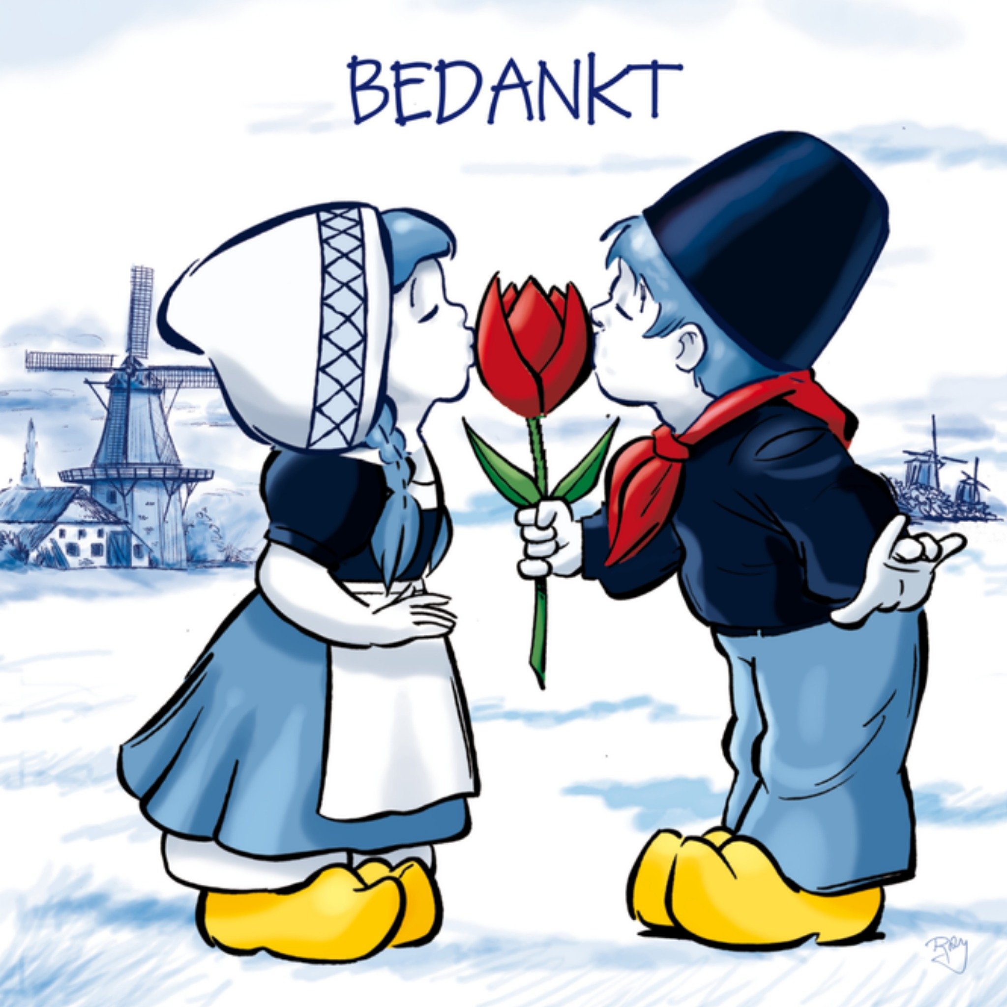 Bedankkaart tulp fiets Vierkante Kaart Old Dutch