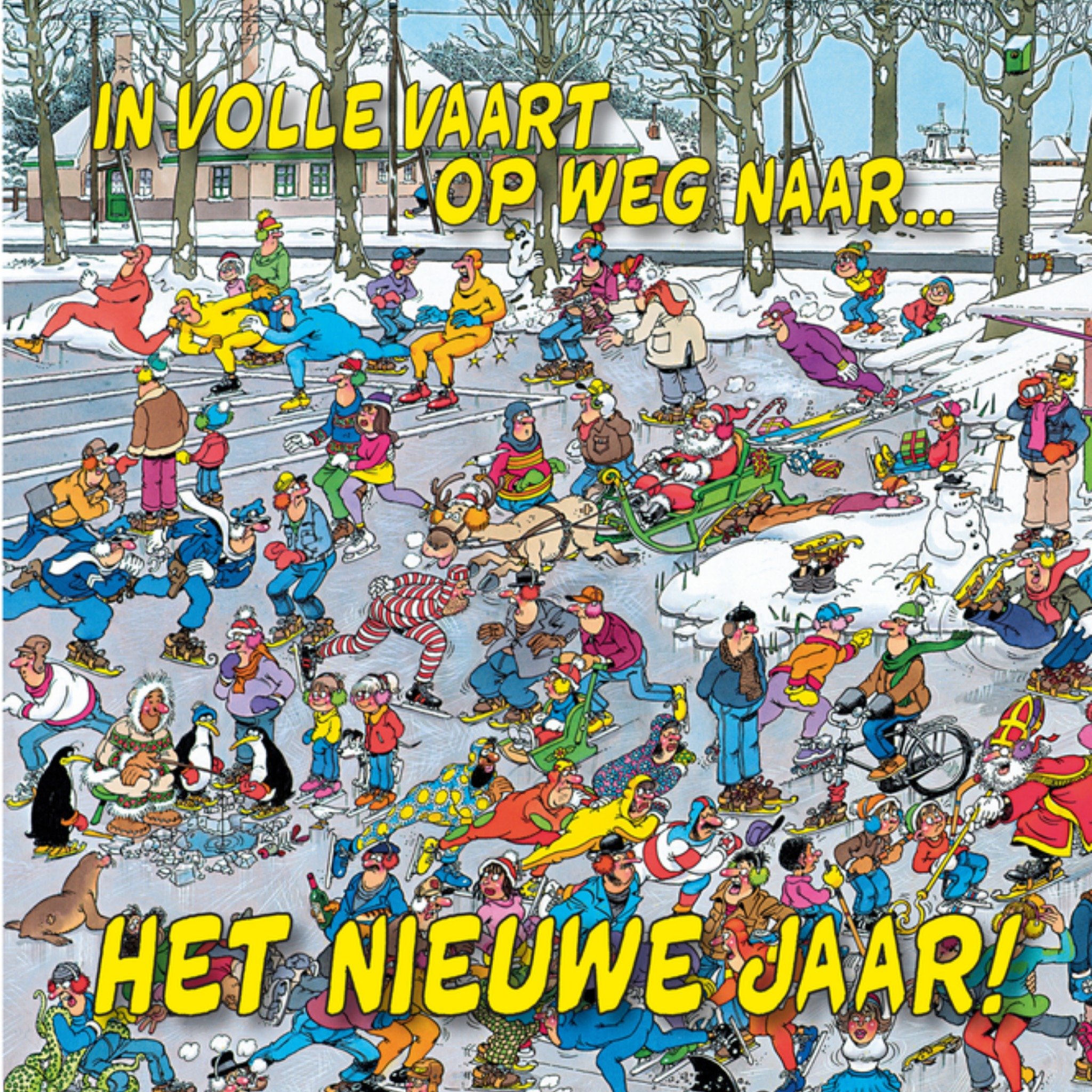 Nieuwjaarskaart humor Vierkante Kaart Jan van Haasteren
