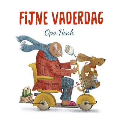 Geïllustreerde Opa Op Scootmobiel Met Hond Vaderdag Kaart