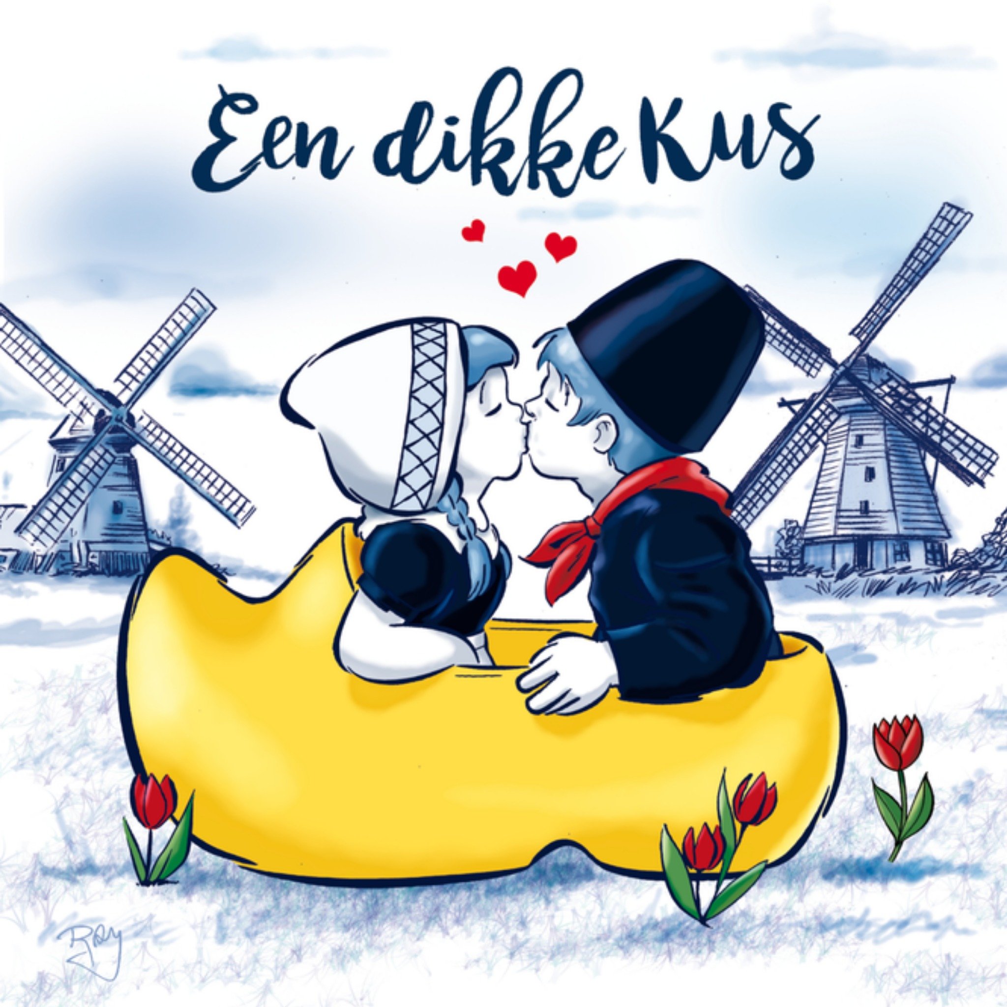 Valentijnskaart Een dikke kus Vierkante Kaart Old Dutch