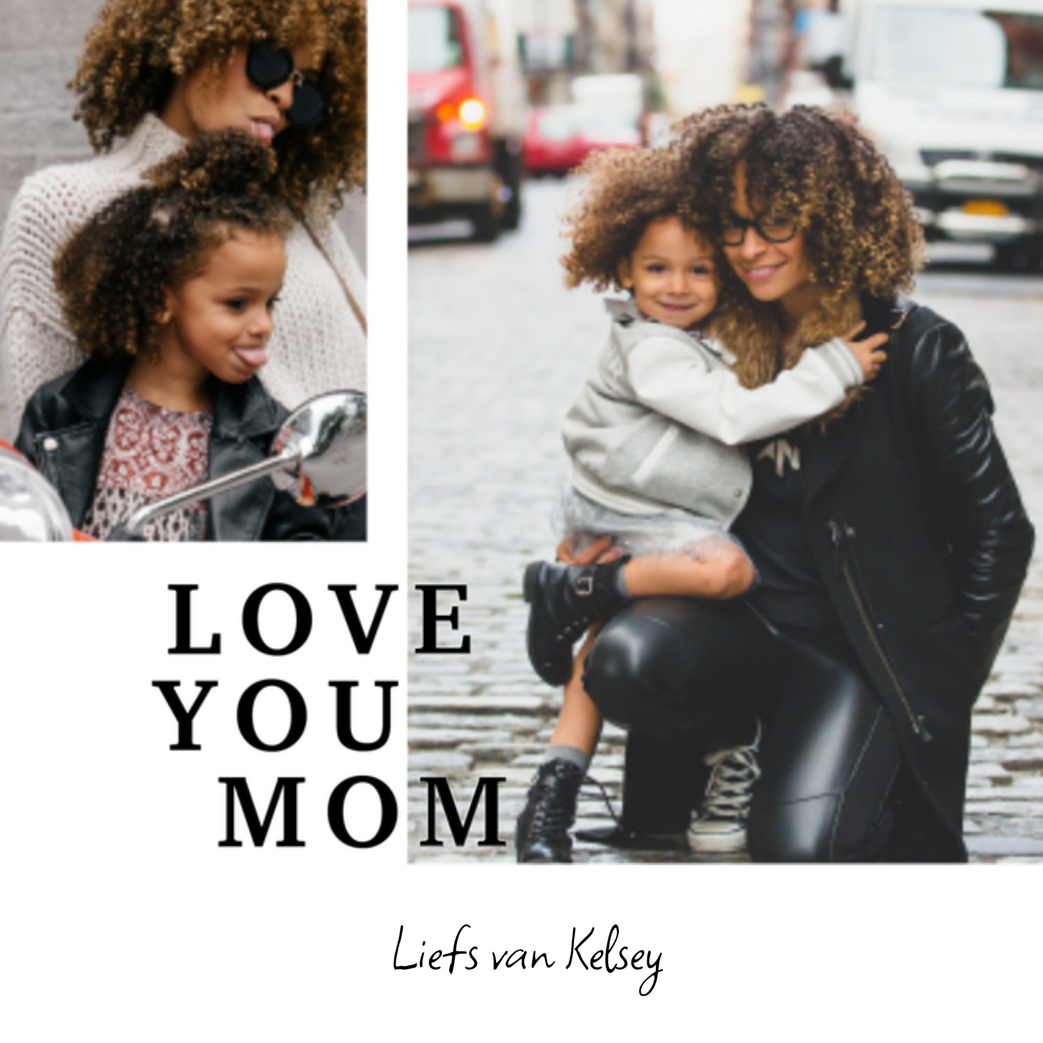 Greetz Moederdagkaart fotokaart met naam Vierkant