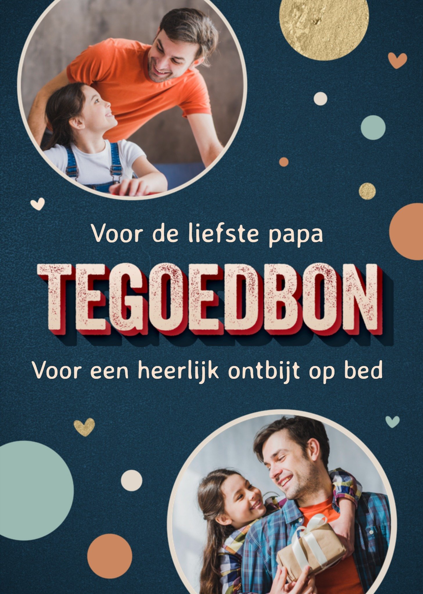 Vaderdagkaart Tegoedbon voor een ontbijt op bed Fotokaart aanpasbare tekst Kaart Papercute