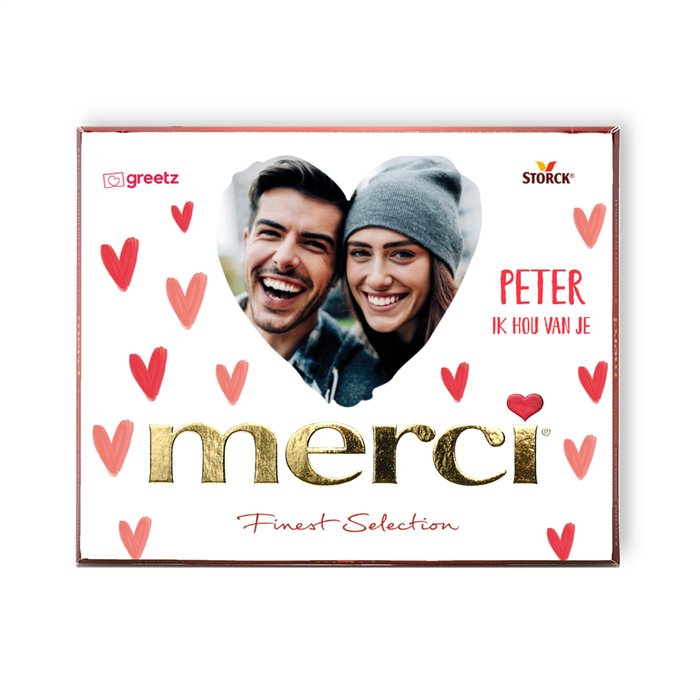 Merci | Hartjes met eigen foto en tekst | 250g