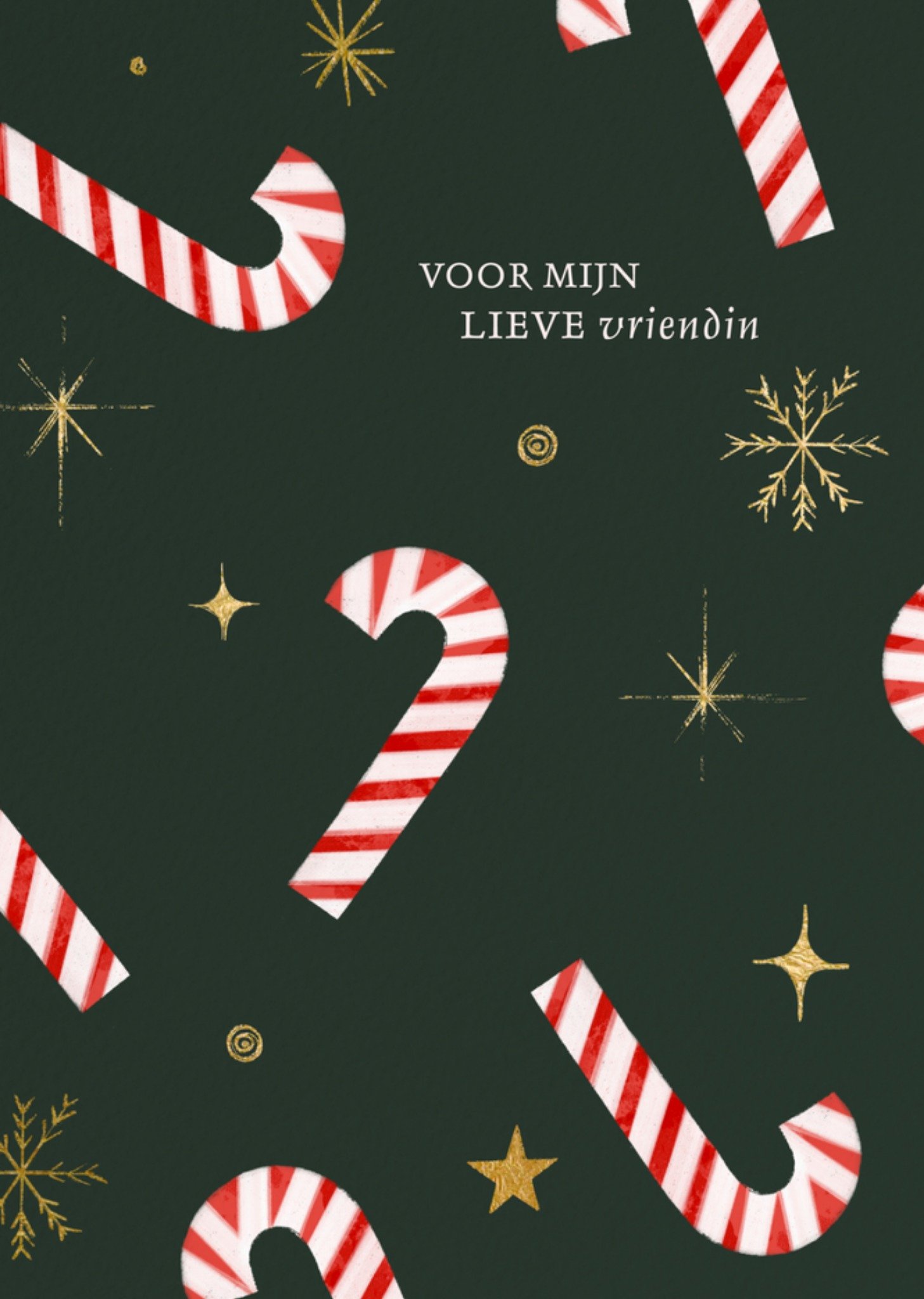 Kerstkaart vriendin zuurstokjes Greetz