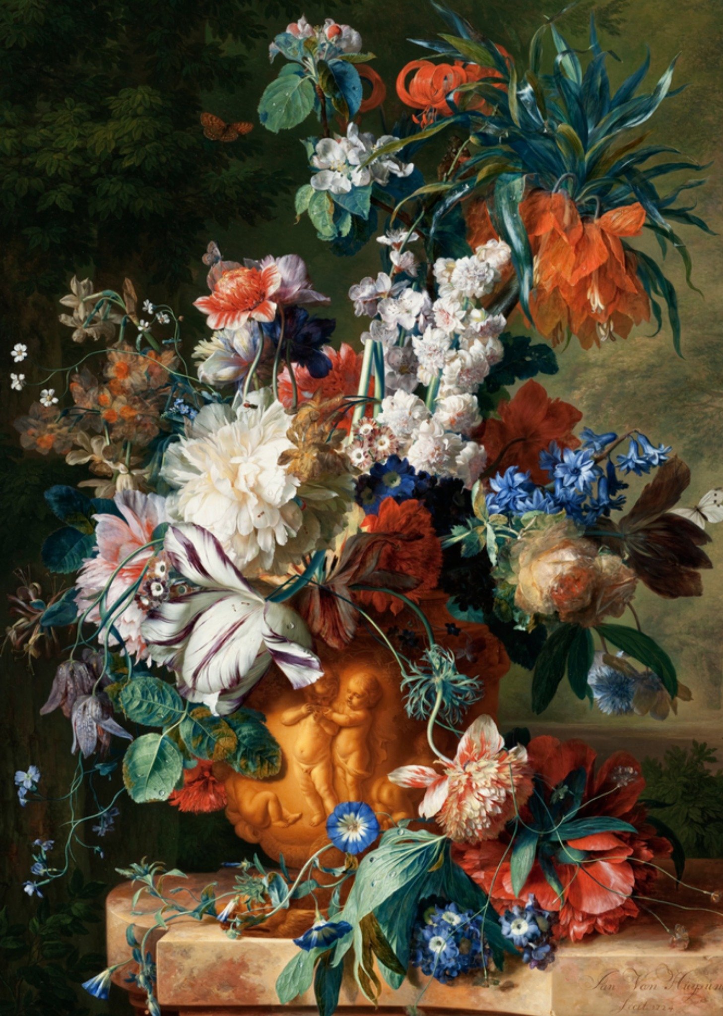 Kunstkaart Jan van Huysum met bloemen Kaart Klaas de Jong