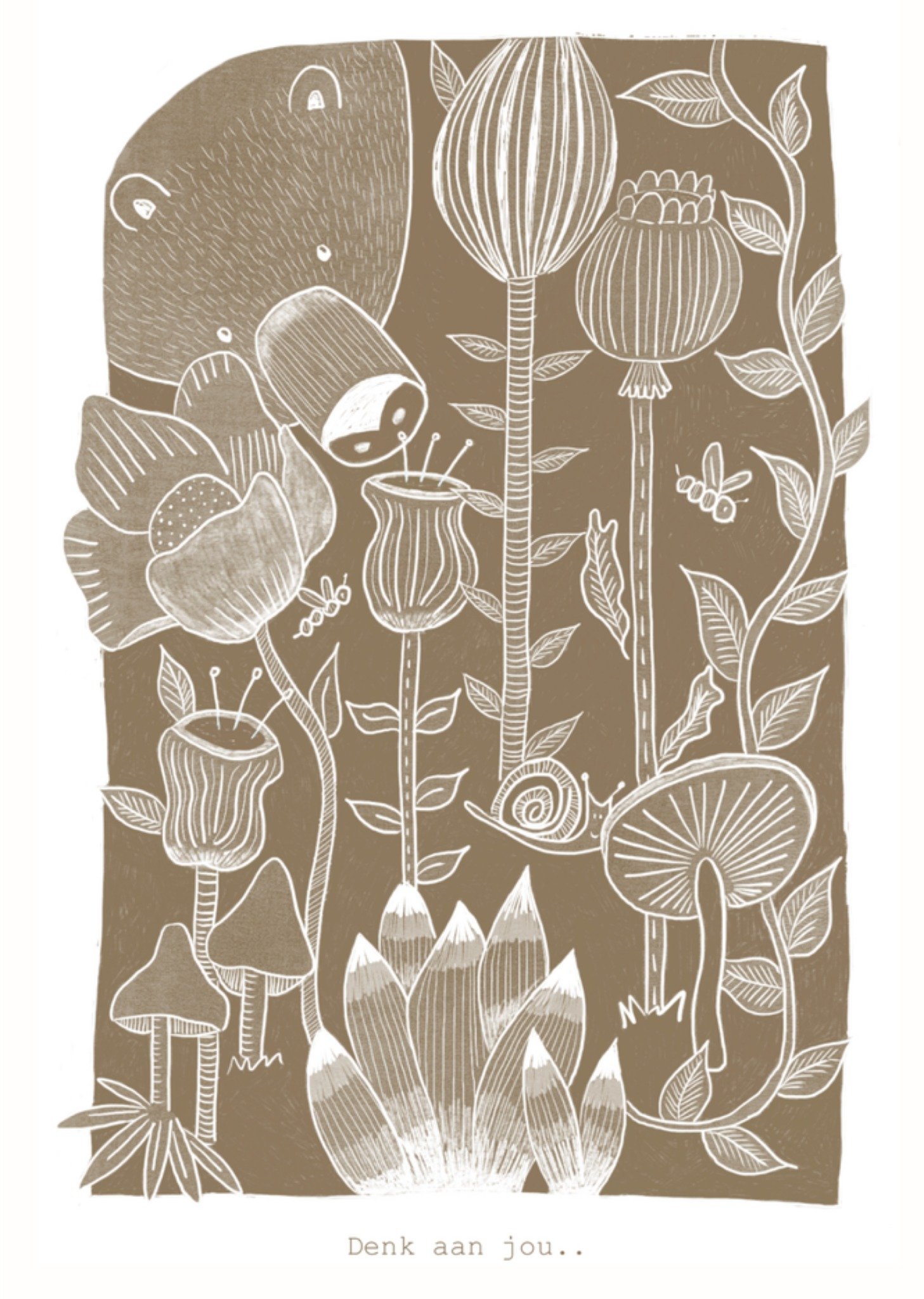 De Merkwaardige Studio Denken aan kaart Lino print Kaart De merkwaardige studio