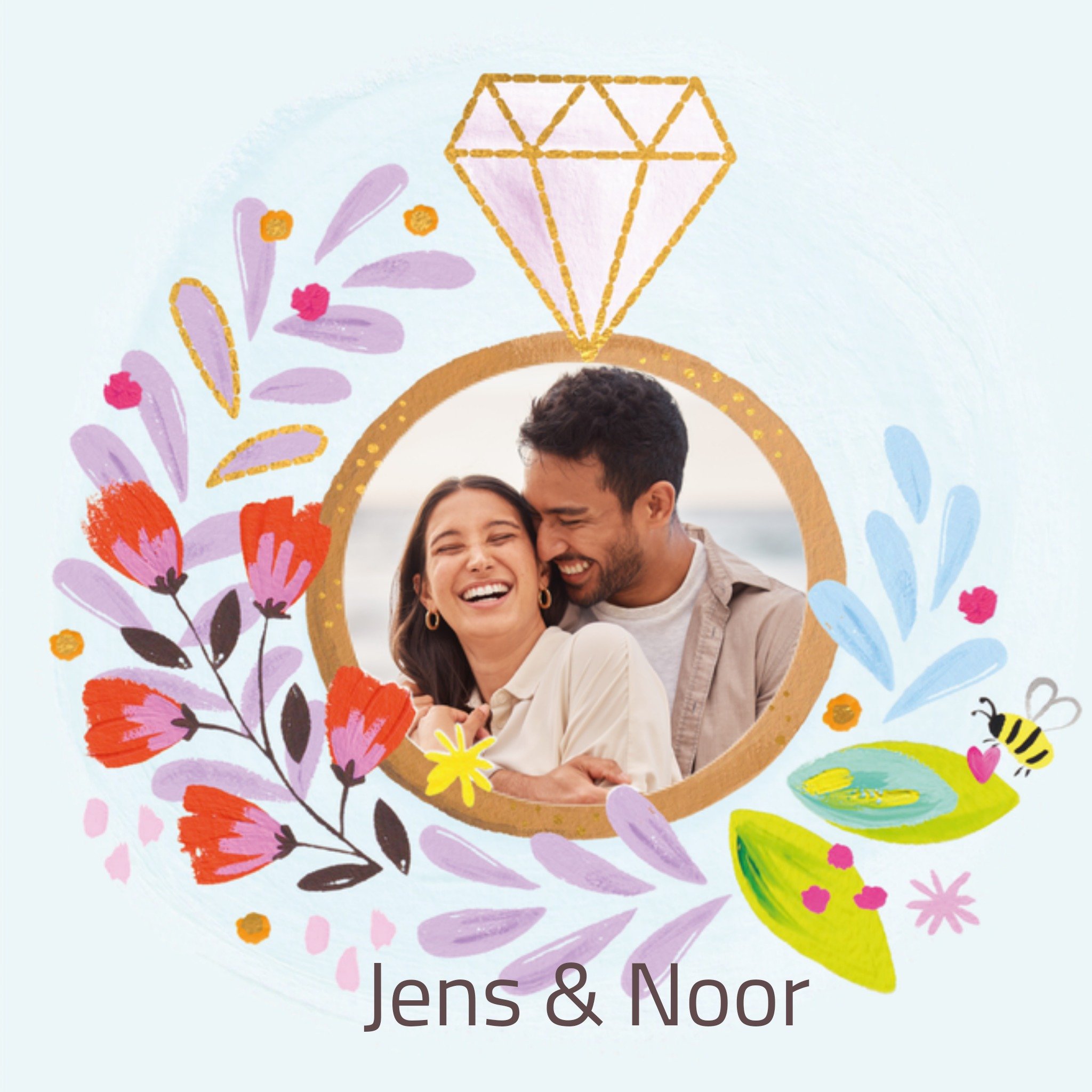 Huwelijkskaart Bloemen Vierkante Kaart Paperclip