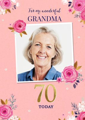 Geïllustreerde Bloemen Foto Upload Oma 70e Verjaardag Kaart