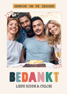 Kleurrijk Typografisch Foto Upload Bedankt Kaart
