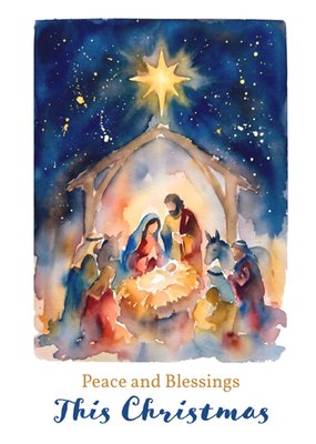 Aquarel Geboortescène Kerstkaart