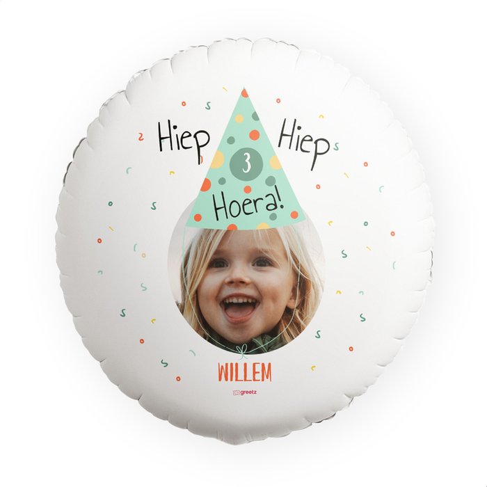 Ballon | Hiep Hiep Hoera | Foto, naam & leeftijd aanpasbaar