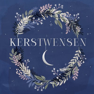 Kerstwensen Illustratie Krans Met Maan Kaart