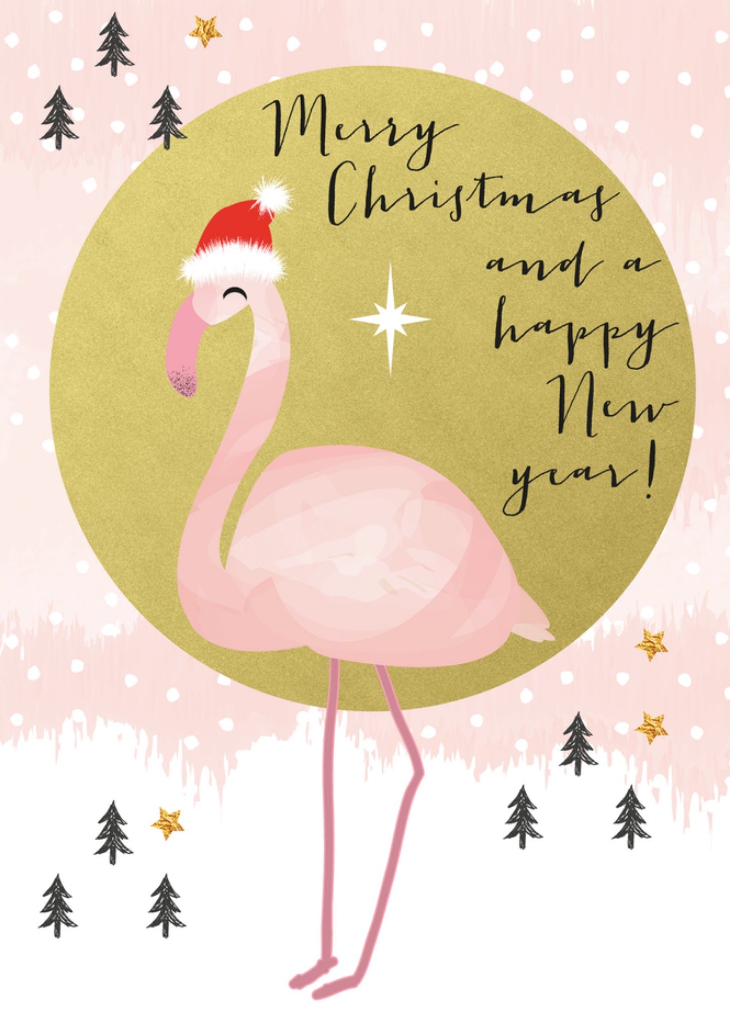 Kerstkaart flamingo goud Tsjip