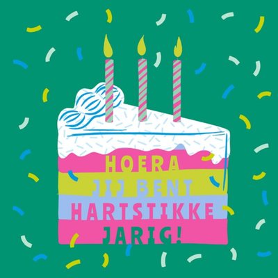 Hoera Jij Bent Hartstikke Jarig Geïllustreerde Taart Kaart