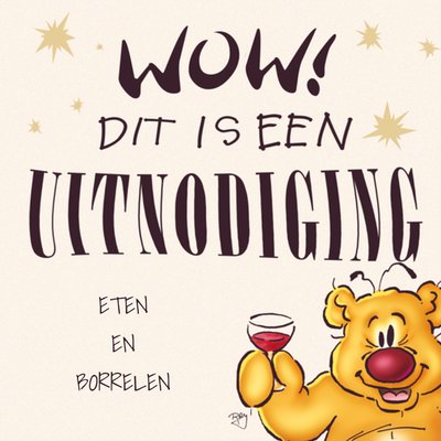 Wow Dit Is Een Uitnodiging Geïllustreerde Beer Met Wijnglas Kaart