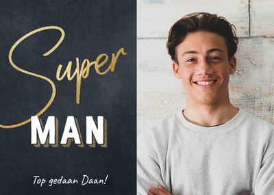 Super Man Gouden Typografisch Foto Upload Gefeliciteerd Kaart