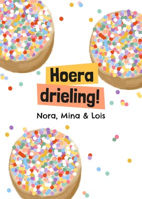 Greetz | Geboortekaart | Drieling | Kleurrijk | Beschuit