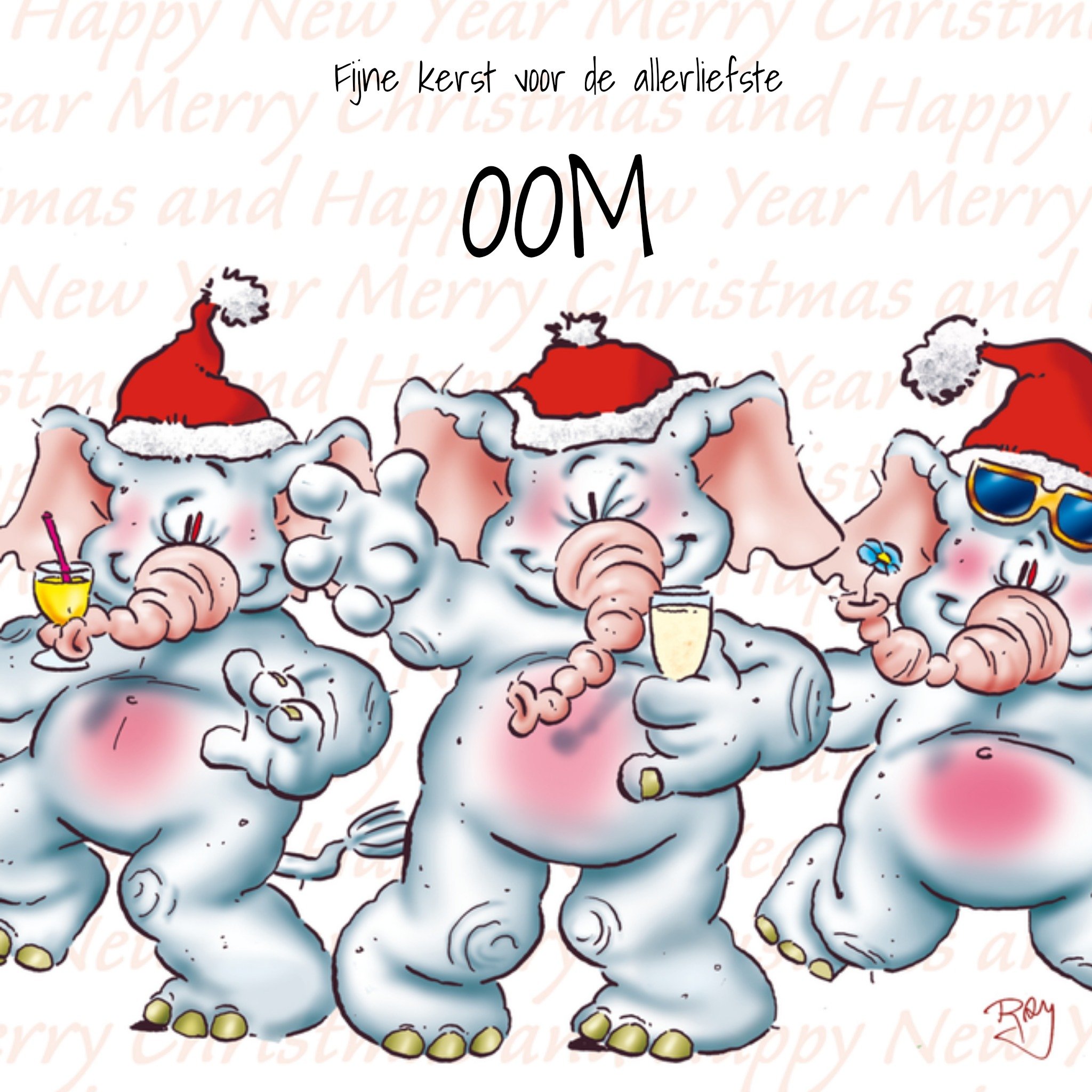 Kerstkaart oom olifant Doodles