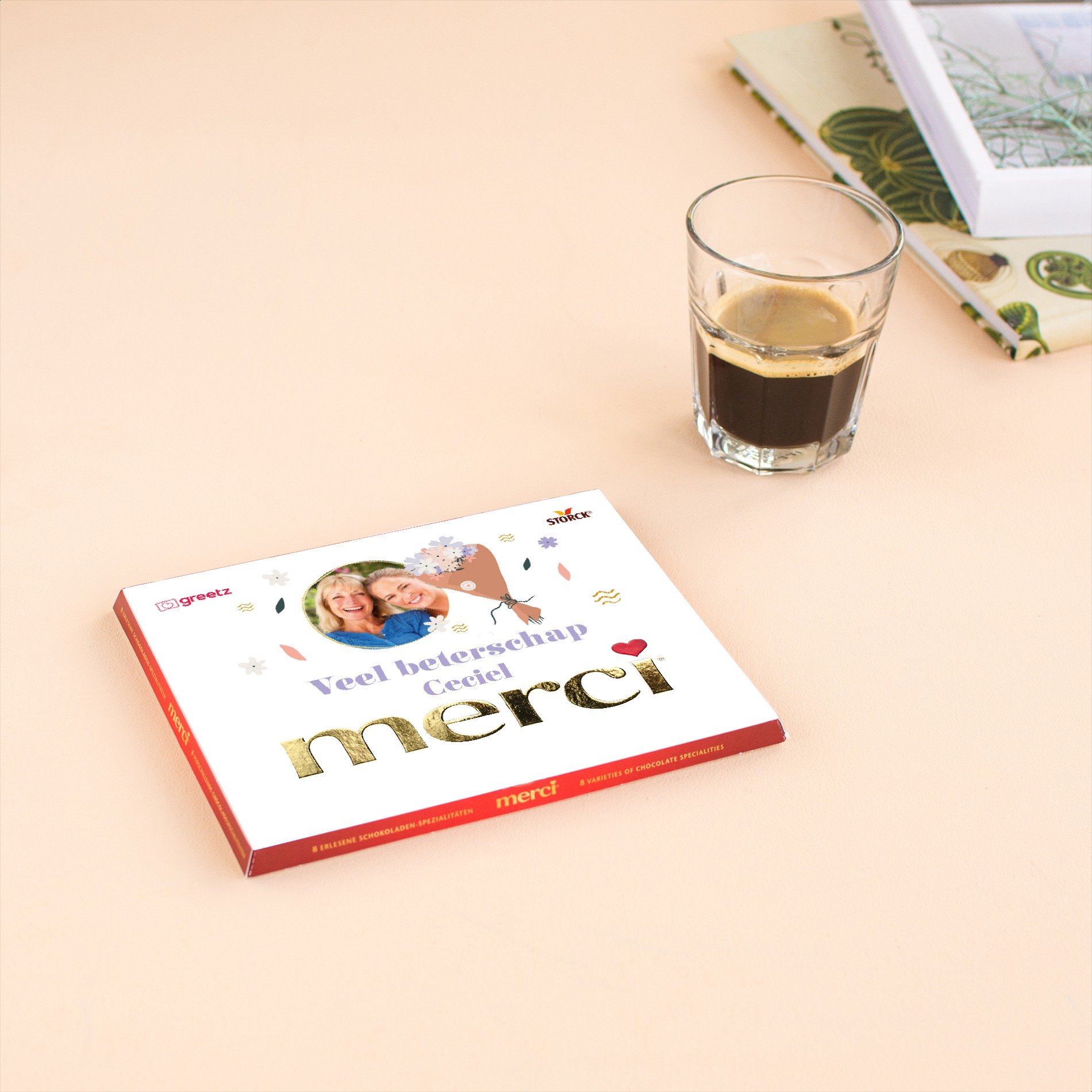 Merci | Beterschap met eigen foto en naam | 250g | Personalised Chocolate