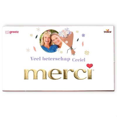 Merci | Veel Beterschap met eigen foto en naam | 400g