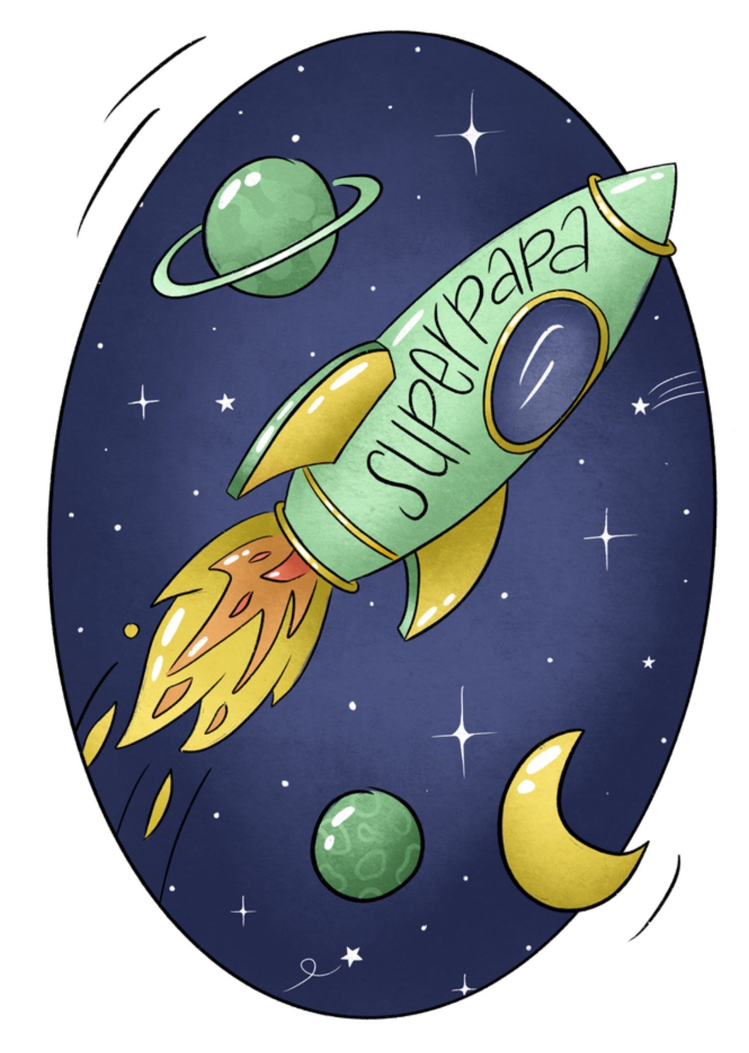 Studio Fred Vaderdagkaart Super Papa Space Rocket Kaart Studio Fred Illustraties