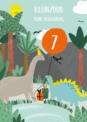 Geïllustreerd Dinosaurus Kleinzoon 7e Verjaardag Kaart