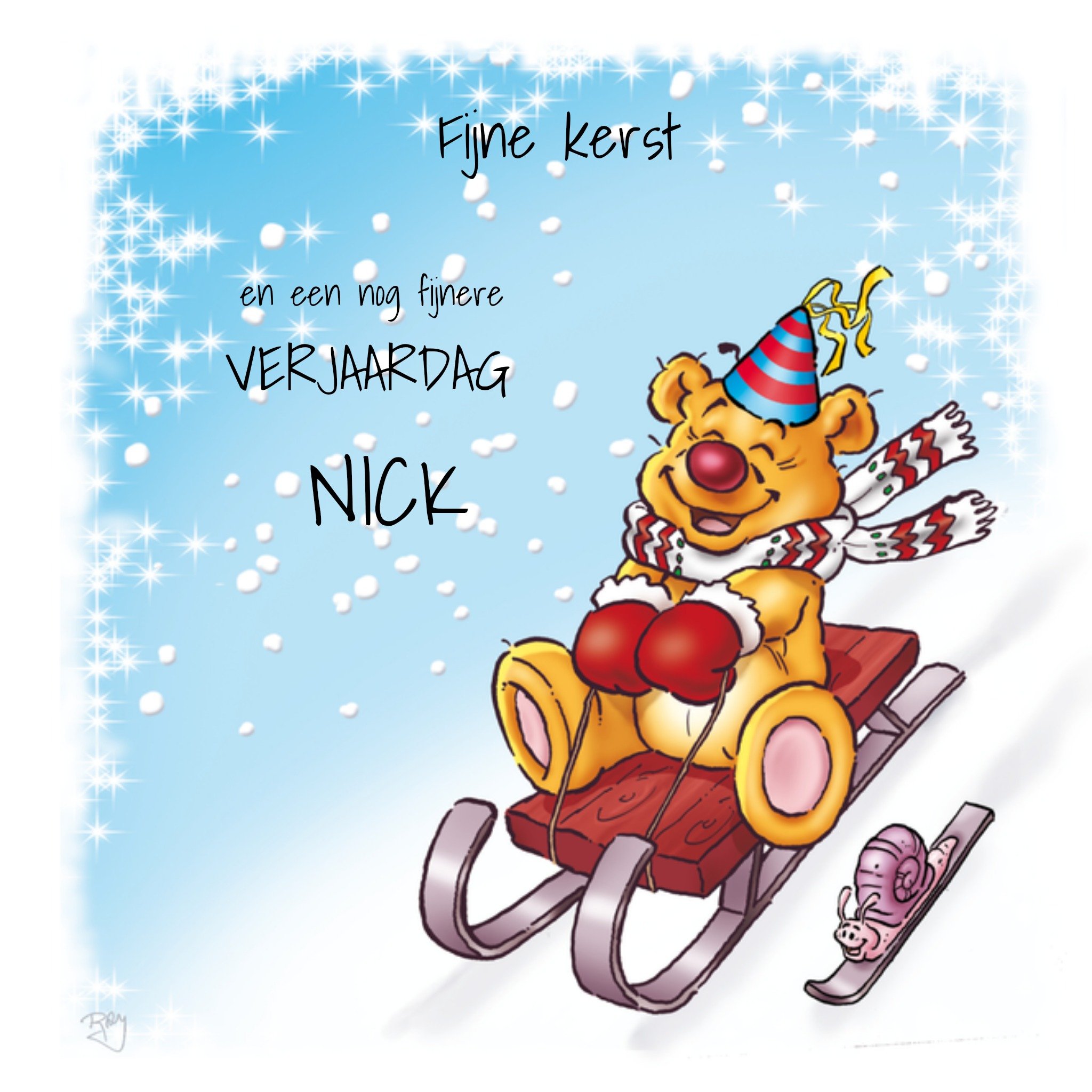 Kerstkaart met naam verjaardag Doodles