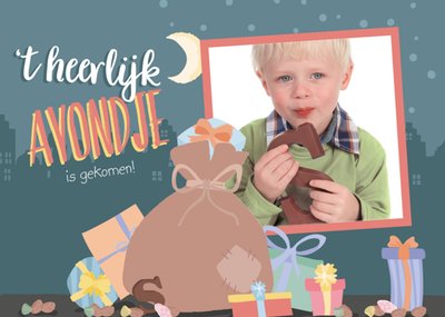 't Heerlijk Avondje Is Gekomen Illustratie Cadeaus Foto Upload Sinterklaas Kaart
