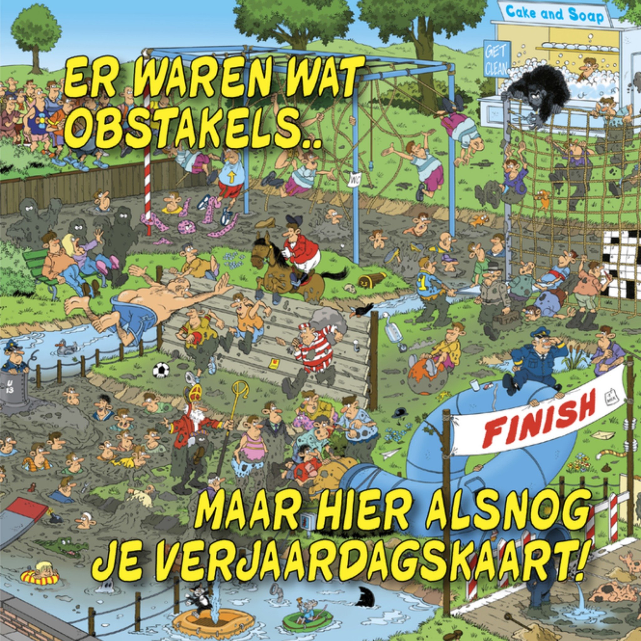 Te laat. verjaardagskaart Vierkante Kaart Jan van Haasteren