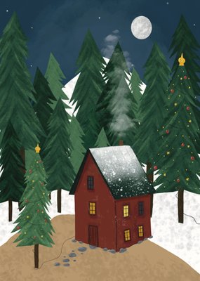 De Merkwaardige Studio | Kerstkaart | Besneeuwd bos