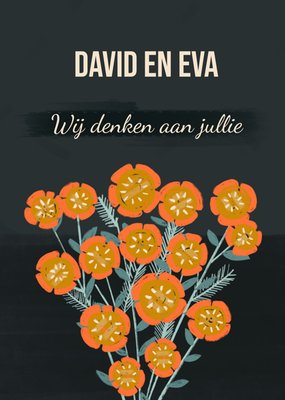 Wij Denken Aan Jullie Geïllustreerde Bloemen Medeleven Kaart