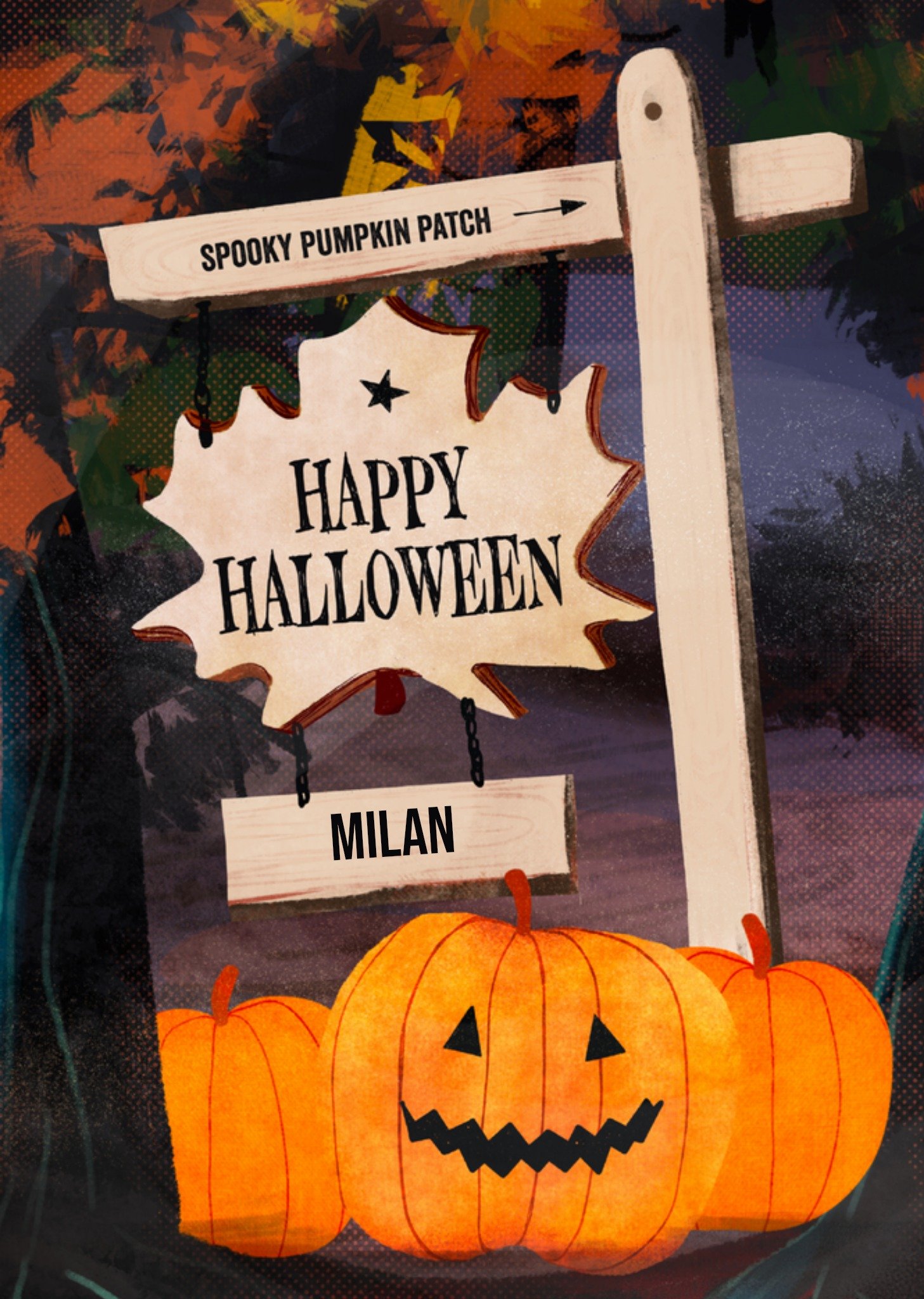 Halloweenkaart met aanpasbare naam Greetz