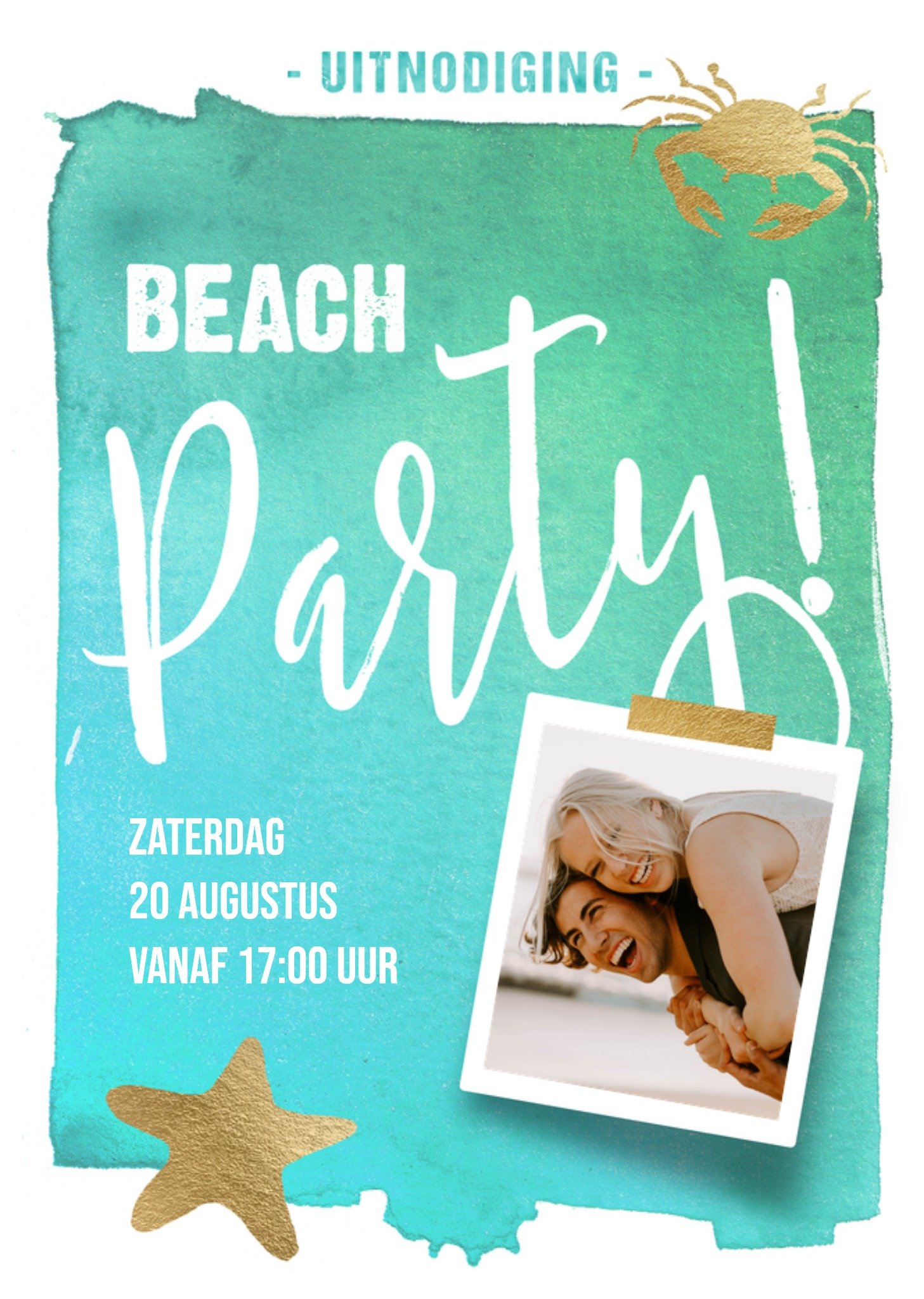 Uitnodiging feest Beach party Aanpasbare foto en tekst Kaart Luckz