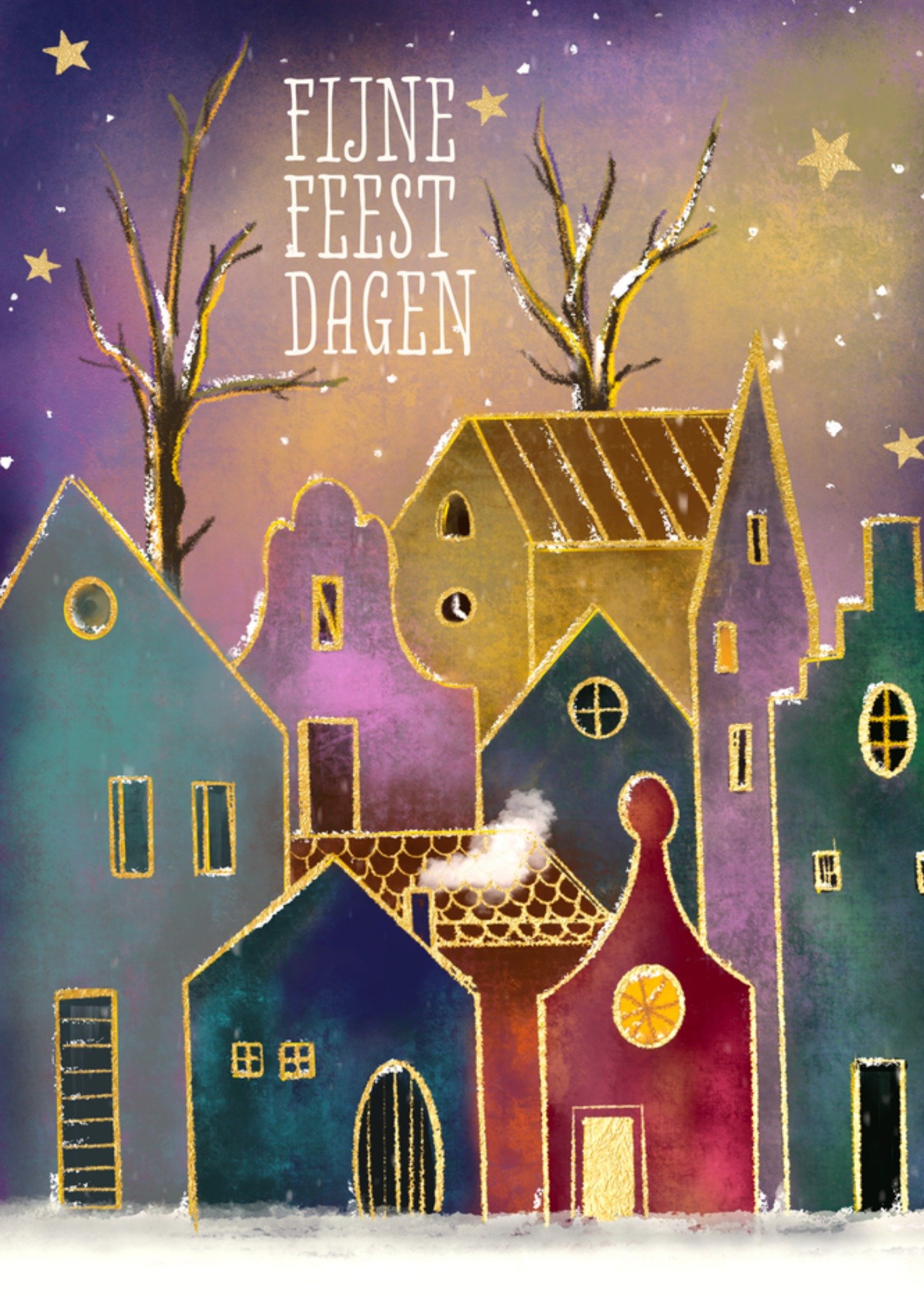 Greetz Kerst Neutraal Huisjes Standard Card