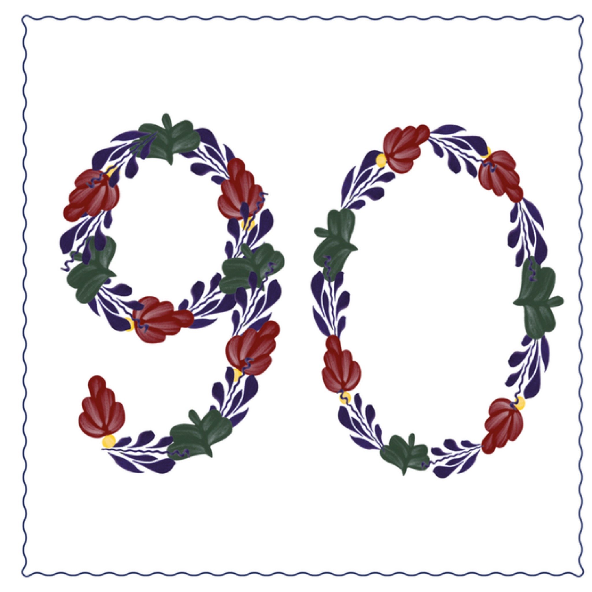 Verjaardagskaart 90 Vierkante Kaart Boerenbont