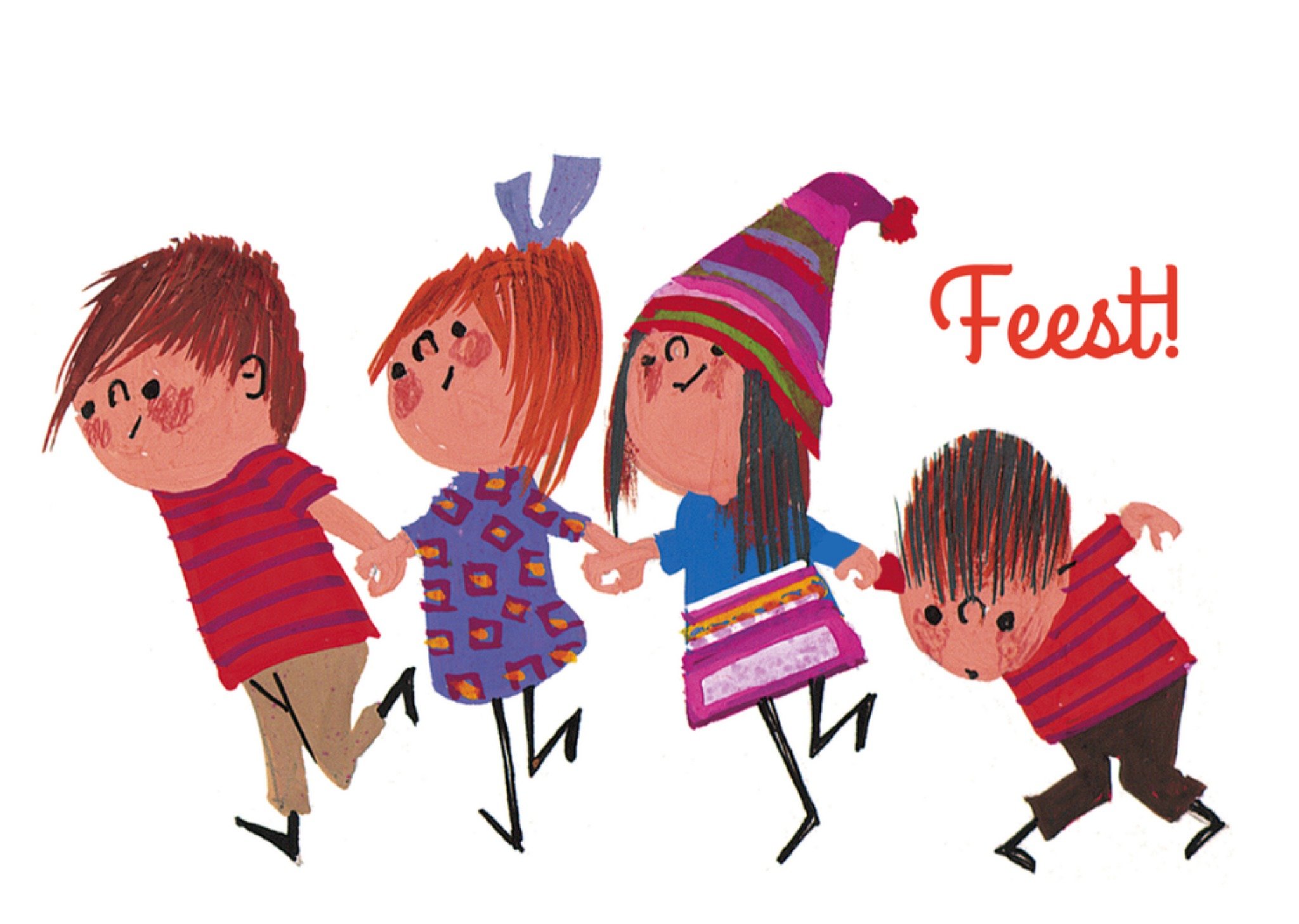 Verjaardagskaart Een rijtje van kinderen Kaart Fiep Westendorp