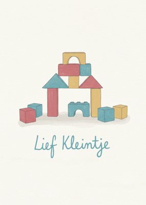 Greetz | Geboortekaart | Lief Kleintje | Geïllustreerde houten bouwblokken