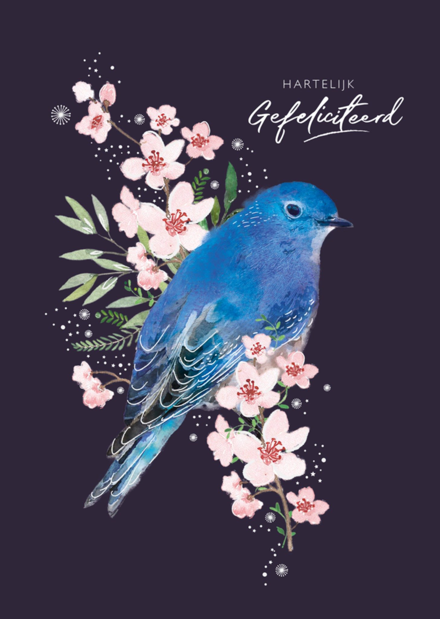 Verjaardagskaart Vogel Roze bloemen Kaart Paperclip