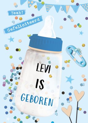 Babyfles Met Confetti Geboorte Kaart