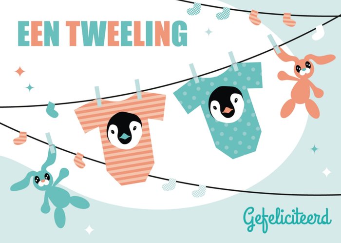 Paperclip | Geboortekaart | tweeling | Waslijn