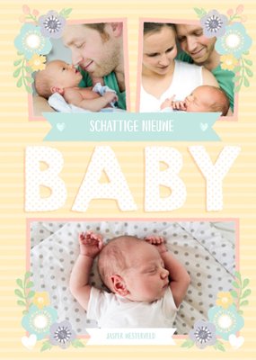 Schattige Nieuwe Baby Collage Foto Upload Geboorte Kaart