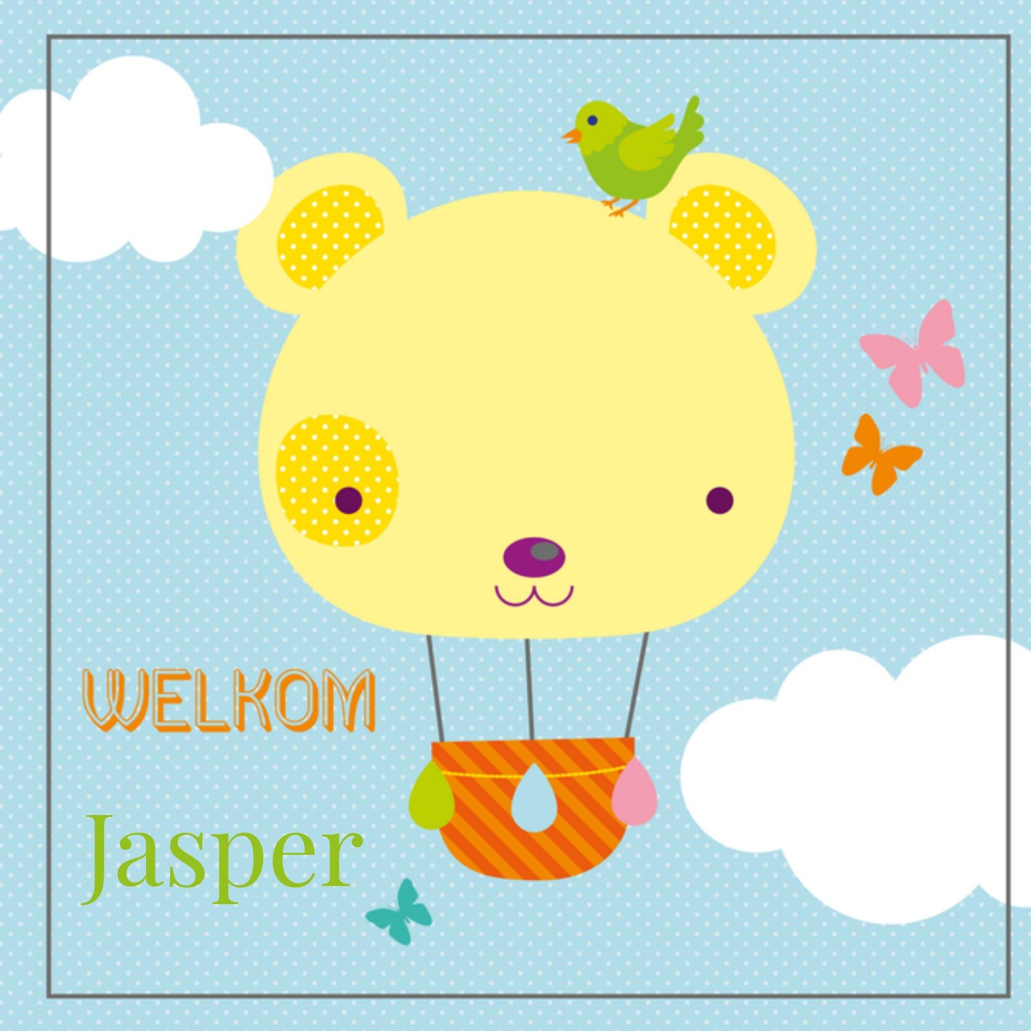 Geboortekaart Met eigen naam Vierkante Kaart Paperclip