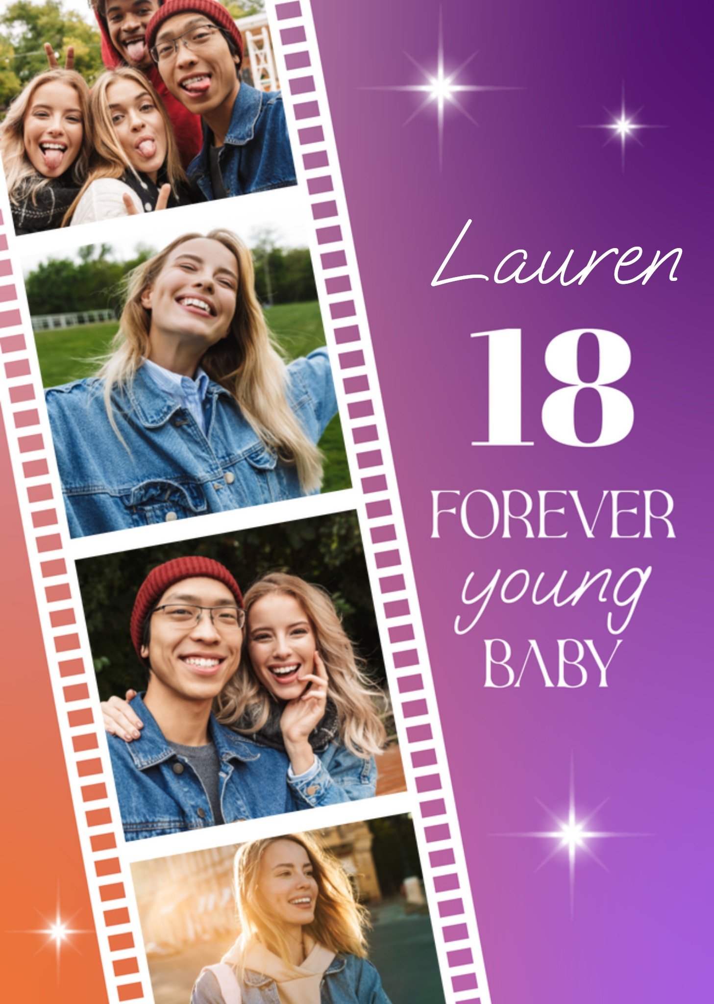 Verjaardagskaart 18 Forever young baby! Fotokaart Aanpasbare tekst Kaart Greetz